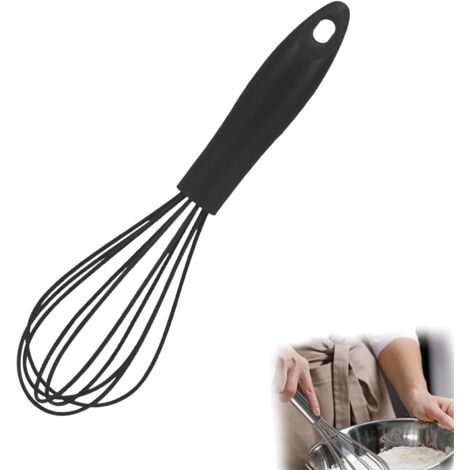 Walfos Fouet En Silicone Noir 21,5 Cm - Mélangeur Acier Inoxydable Avec Fils Silicone, Anti-Adhésif Pour Cuisine