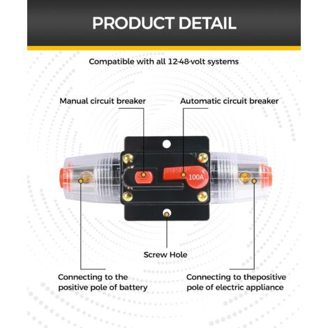 Disjoncteur Voiture 12V-48V 60A Étanché Avec Réinitialisation Manuelle - Porte Fusible Audio Marine