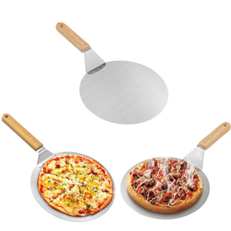 Lot de 3 Pelle à pizza en acier inoxydable avec manche en bois, poussoir à pizza pour pierre à pizza, poussoir à pain, pelle à gâteau, pelle à pizza,(10 pouces) (1/5)