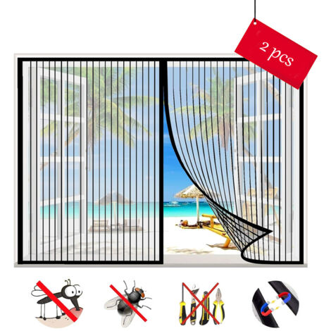 Lot de 2 Moustiquaire Fenêtre Magnétique, Auto-Adhésif Rideau en Maille Moustiquaire Porte Magnétique,Fermeture Automatique, pour Fenêtre Portes-Black-A 47x47inch(120x120cm) Moustiquaire de fenêtre (1/5)