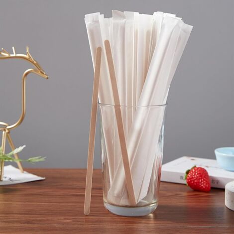 200 Bâtonnets Café En Bois Jetables – Emballés Individuellement, Écologiques Et Hygiéniques Pour Café, Thé, Bureaux & Restaurants