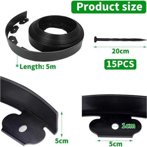 BORDURE DE PELOUSE Flexible 5M X 5CM Plastique Bordure De Jardin