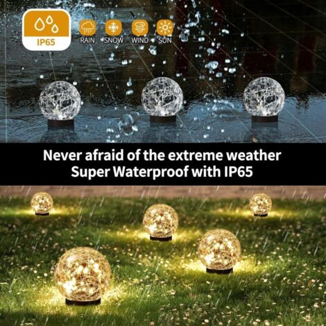 Lanterne Solaire Extérieur Boule Verre Craquelé 10cm - Lampadaire Jardin Étanche IP65 Lumière Chaude