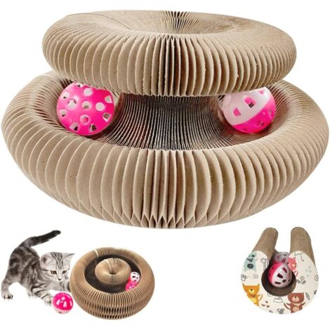 Griffoir pour Chats, Griffoir Chats Carton de Ondulé Planche, Magic Organ Cat Scratching Board avec Balle Cloche, Lit à Chat Rond Pliable, Jouet Interactif pour Chat (1/5)