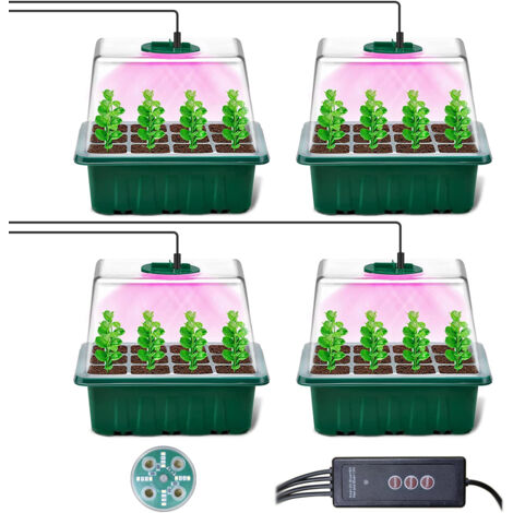 Mini Serre pour Plantes avec Lampe, 4 Pièces Serre Semis de Culture avec contrôleur de synchronisation luminosité réglable, épaissir Boite Semis avec Couvercle surélevé