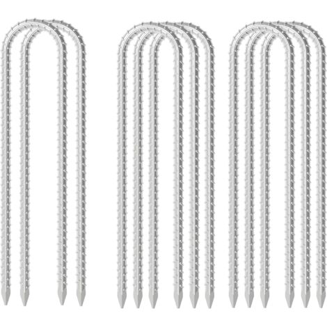 8PCS Piquets de tente, piquets d’armature galvanisés, piquets d’ancrage en U de 30 cm, robustes, trampoline, piquets de tente incurvés en acier inoxydable avec extrémité biseautée (1/5)
