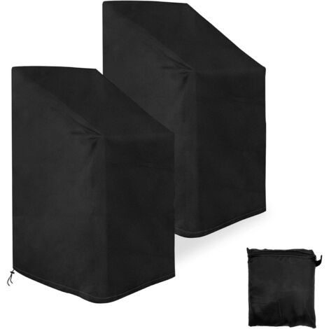 Lot de 2 housses de chaise de terrasse, imperméables et anti-UV durables, housses de chaise d'extérieur, meubles/chaises empilables avec pochette (75 x 75 x 120 cm, noir) (1/5)