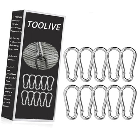 Toolive – Lot de 10 mousquetons en acier inoxydable 304 – Dimensions 50 mm x 5 mm – Charge maximale 150 kg – Pour randonnée et camping - 10pcs