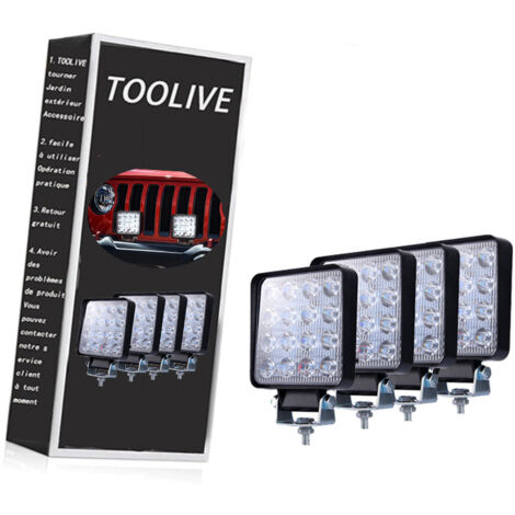 4PCS Phare de Travail à LED 3 Pouces 48W Projecteur LED Voiture Feux Antibrouillard LED Longue Portee pour SUV UTV ATV Offroad Camion Tracteur Carré,Eclairage pour voiture (1/6)