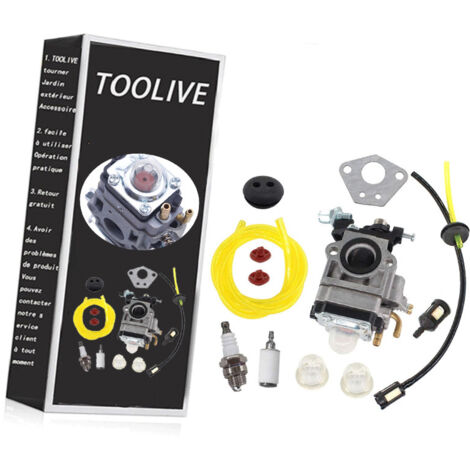 Dontodent – Carburateur pour débroussailleuse 52cc 49cc 43cc – Entraxe 31mm – Lot complet avec bougie, filtre et tuyaux