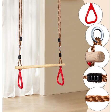 Leogreen - Trapèze en Bois, Anneaux et Barre de Gymnastique pour Enfant, Jeux Jardin Extérieur Leogreen - Trapèze en Bois, Anneaux et Barre de Gymnastique pour Enfant, Jeux Jardin Extérieur