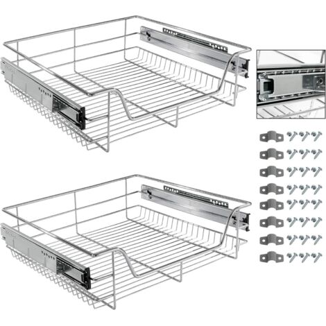 Arebos – Tiroirs télescopiques en kit 2x 57x44x14 cm – Capacité 20 kg par tiroir – Fer chromé – Installation facile dans armoires