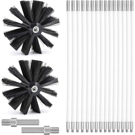 Kit de Ramonage, Kit Brosse Nettoyage Cheminée Ø150mm,Outil Nettoyage pour Cheminées avec 15 Tiges Flexibles de 410 mm et 2 TêTes de Brosse pour Cheminée,évent de Sécheuse,Tuyau d'égout,poêle à Bois (1/5)