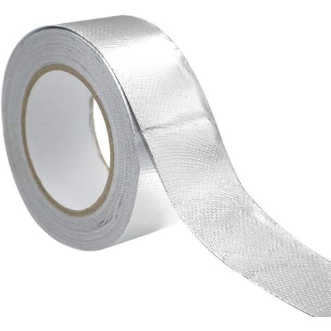 Ruban adhésif aluminium Bande d'étanchéité 5CM par 50m Epaisseur 0.08MM renforcé avec un tissu en maille de verre pour ventilations, Résistance aux hautes températures, Argent (1/5)