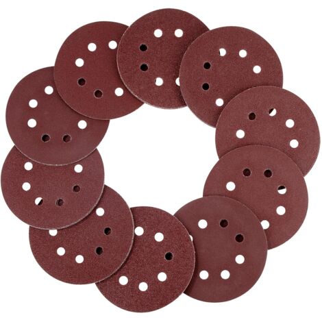 Papier abrasif velcro 125 mm, 100 disques abrasifs ronds à 8 trous Feuilles abrasives velcro pour ponceuses excentriques, grain P40/60/80/120/180 FDC