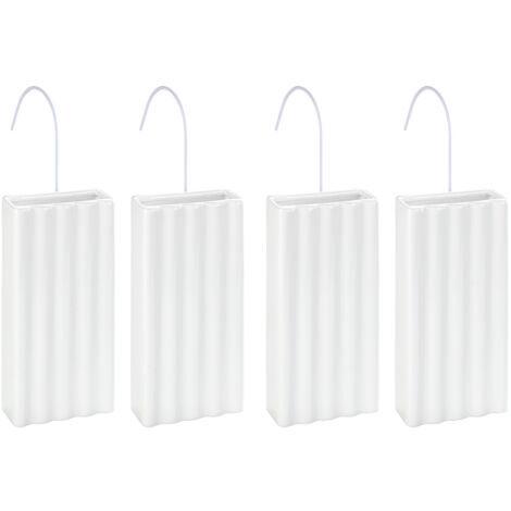 Lot de 4 Saturateurs humidificateurs WENKO, Evaporateur pour radiateur, A suspendre avec crochets, Climat intérieur sain, Céramique, 9 x 19.5 x 4 cm, Blanc