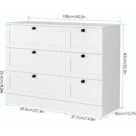 Commode avec 6 Tiroirs, Commode Chambre à Adulte et Enfant, Meuble de Rangement pour Chambre Salon, en Bois 108x40x82 cm