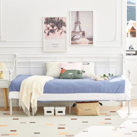 Cadre De Lit Métal Canapé-lit 90x190cm - Blanc, Fer Forgé, Avec Rangement, Pour Enfant/adulte