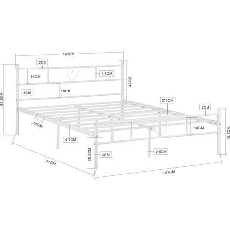 Cadre De Lit Plateforme Novilla 140x190cm - Métal Blanc Avec Rangement 30.5cm, Sans Sommier Nécessaire