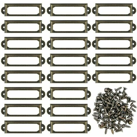 Lot de 50 supports d'étiquettes en métal pour meubles, tiroirs, armoires, cartes, plaques nominatives, cadres avec vis pour bureau, bibliothèque, bibliothèque, étagères Bronze (S 59 x 17 mm) (1/5)