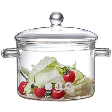 1 pcs Cocotte de cuisson en verre transparent résistant à la chaleur casserole de cuisson multifonction instantanée pour cuisine maison restaurant 1500ml
