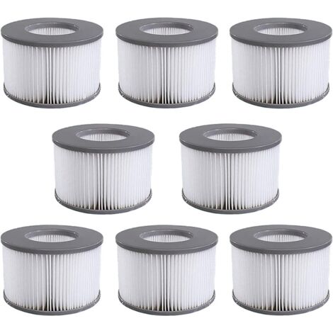 Lot de 8 cartouches filtrantes pour piscine gonflable – Dimensions 67mm x 110mm – Filtration 90 ailettes – Compatible avec modèles MSPA