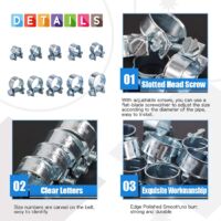 8 Colliers De Serrage 15-17 Mm Galvanisés - Pour Tuyau Carburant, Durite, échappement