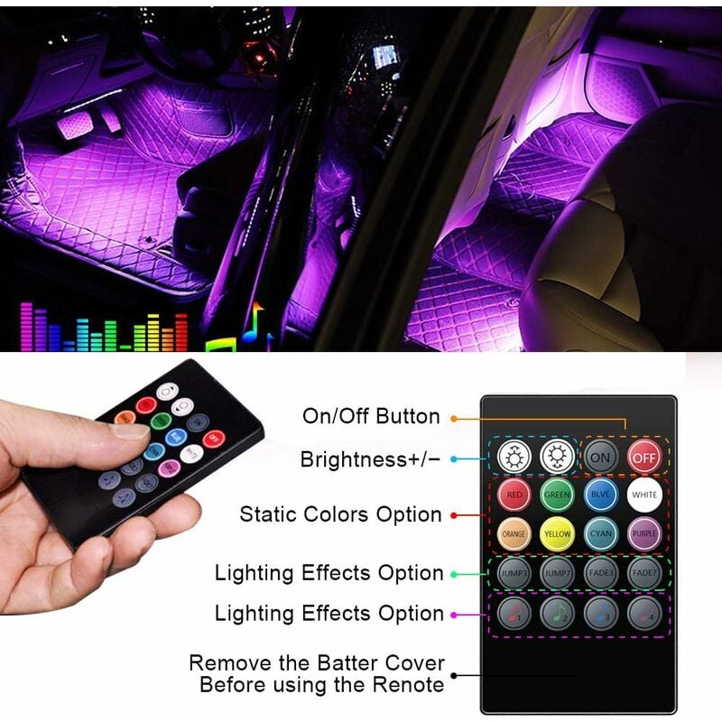 LED-Auto-Innenbeleuchtung – Auto-Innenbeleuchtung Trongle, 48 LED-Auto-Streifenlichter  mit drahtloser Fernbedienung, verbesserte wasserdichte mehrfarbige  Auto-Unterlichter, DC5V