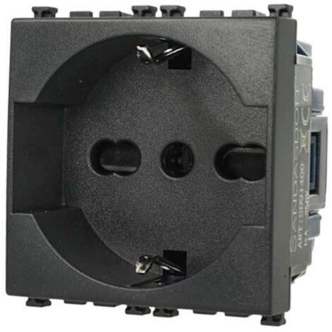 Presa Schuko Social 2P+T 16A Nero Compatibile con Vimar Arke' SD91400