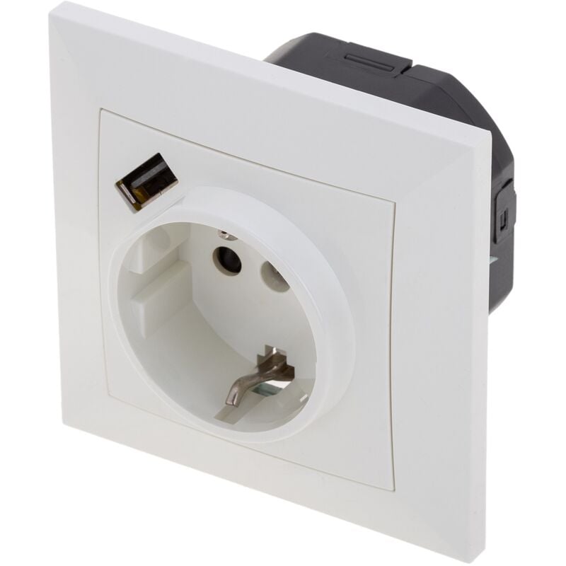 CableMarkt - Toma de pared Schuko empotrable con un USB A hembra en color  blanco de 80 x 80 mm