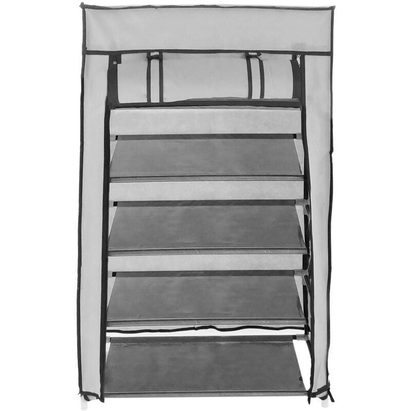 HOMCOM Armario Ropero de Tela Armario Portátil con 10 Compartimentos 2  Rieles Colgantes y 4 Cajones 166x42,5x169,5 cm Gris