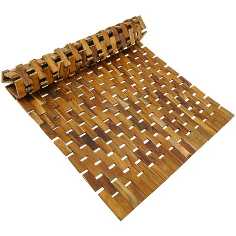 PrixPrime - Tarima ideal para ducha y baño de diseño enrollable de 75 x 50  cm de madera teca certificada