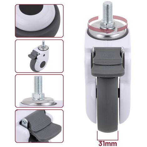 CabMedic - 2 unidades de ruedas giratorias con fijación de rosca y freno de bloqueo unidireccional de 100 mm diámetro y 90 kg carga