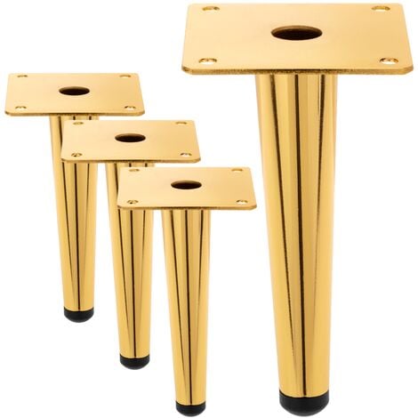 Pack de 4 patas cónicas rectas de repuesto para muebles de 20 cm negras y  doradas