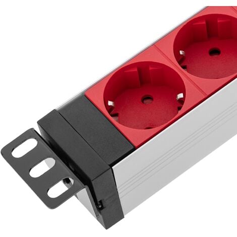 Regleta de 8 enchufes schuko con enchufe C14 e interruptor compatible con  armario rack de 19” color rojo