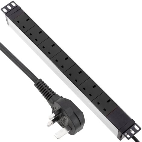 CableMarkt - Regleta negra de 7 enchufes BS compatible con armario rack de  19”
