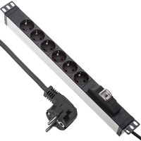 Regleta negra de 6 enchufes schuko con interruptor 16A tipo B compatible  con armario rack de 19”