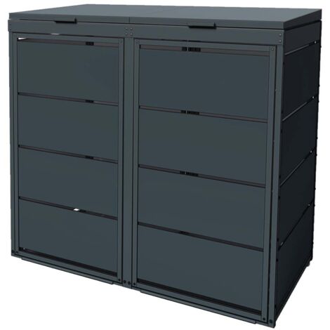 Cache poubelle extérieur double en acier galvanisé - Abri poubelle pour 2 conteneurs 120 Litres - Anthracite RAL7016