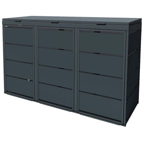 Atole – Cache-poubelle extérieur triple en acier galvanisé – Abri pour 3 poubelles 240L – Dimensions 1270x2100x850mm – Couleur anthracite RAL7016