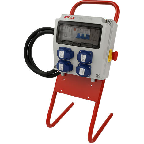 Coffret de Chantier précablé 16A Monophasé avec support en métal - 9 modules - Coffret Électrique, protection différentielle, arrêt d'urgence ATOLE