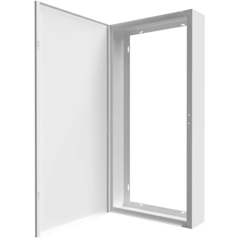 Atole – Coffret électrique nu 18 modules – Acier peint blanc – Dimensions H. 86 x L. 38 x P. 12,5 cm – Prédécoupes pour arrivées et départs