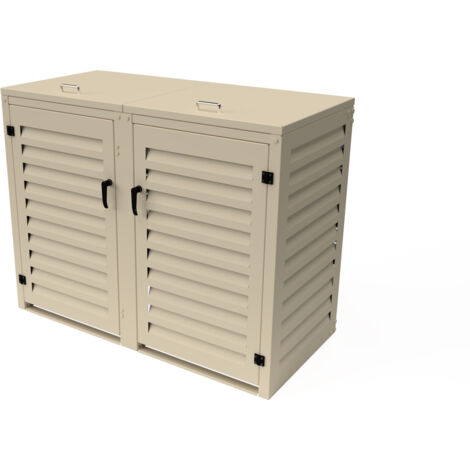 Cache Poubelle Double en Aluminium thermolaqué 2x360 Litres - Crème (1/5)