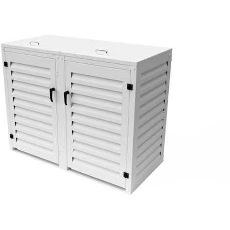 Cache Poubelle Double en Aluminium thermolaqué - 2x120 Litres - Blanc