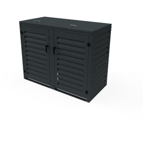 Cache Poubelle Double en Aluminium thermolaqué 2x360 Litres - Gris anthracite