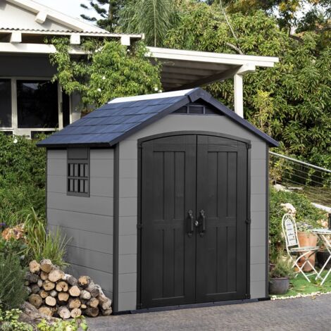 Keter Premier Grey 757 Garden Shed 7.5 x 7 ft Apex Outdoor Storage Wood Effect