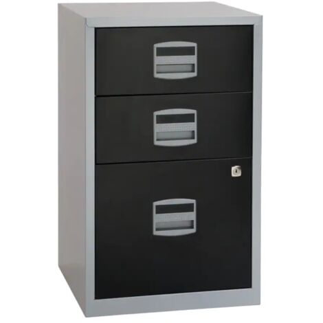 Bisley A4 3 Drawer Filing Cabinet - Silver & Black (1/3)