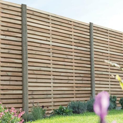 Forest Garden Contemporary Double Slatted Fence Panel 1800 x 1800mm 6ft x 6ft