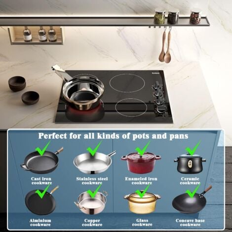Karinear Plaque de Cuisson en Vitrocéramique - Cuisinière électrique de 60 cm, Table de Cuisson en Verre non Poli Noir avec Bouton de Contrôle à 4 zones