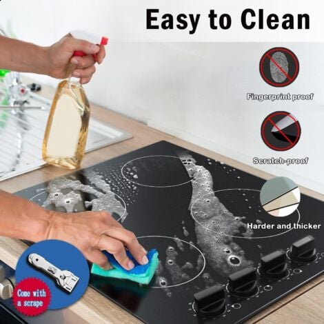 Karinear Plaque de Cuisson en Vitrocéramique - Cuisinière électrique de 60 cm, Table de Cuisson en Verre non Poli Noir avec Bouton de Contrôle à 4 zones