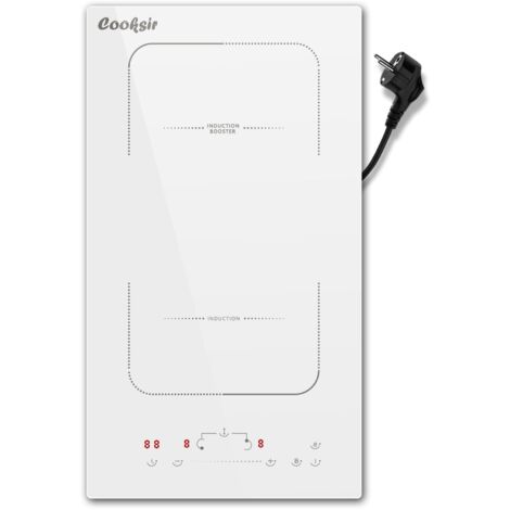 Plaque Induction 2 Feux Prise, Cooksir Verre Céramique Blanc, Plaque de Cuisson Deux Feux Encastrable 29cm,  3500Watts, Zone Combinée, 220V, 16A-Fiche Plaque électrique